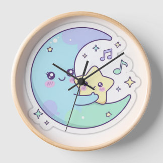 Süße Schlafmond- und Stern-Kinderzimmer-Wanduhr Uhr