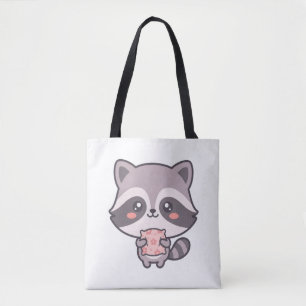 Süße schläfrige Kawaii-Waschbär mit Kissen Cartoon