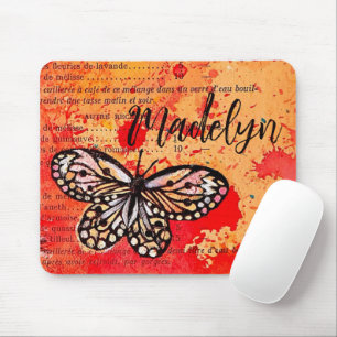 Süße Schmetterling-Aquarell Vintage Boho Namen Mousepad