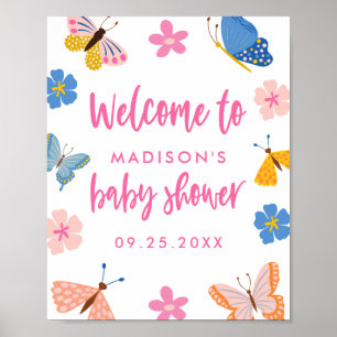Süße Schmetterlinge Baby Shower Willkommen Poster