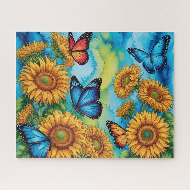 Süße Schmetterlinge mit Sonnenblumen Puzzle (Horizontal)
