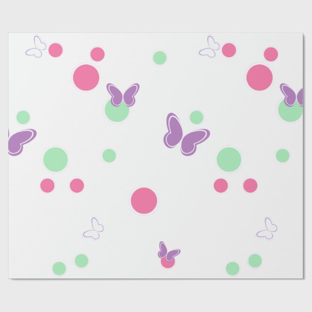 süße Schmetterlinge und Punkte Geschenkpapier (Flach)