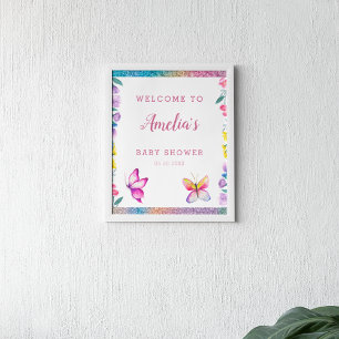 Süße Schmetterlings-Baby-Party Begrüßung Poster