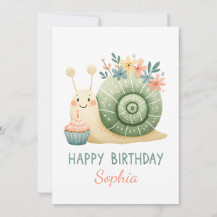 Süße Schnecke mit Cupcake- Happy Birthday Einladung