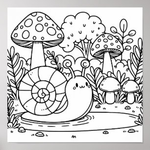 Süße Schnecke und Pilze Malvorlage Poster