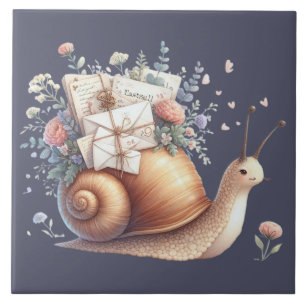 Süße Schneckenpost-Blumen-Pastell-Illustration Fliese