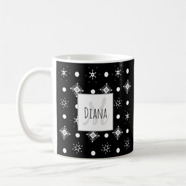 Süße Schneeflocken Name Monogramm Initial Weihnach Kaffeetasse (Links)