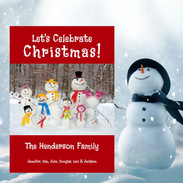 Süße Schneemann-Familie Weihnachten Namen hinzufüg (Cute Snowman Family Christmas Add Names Holiday Card)