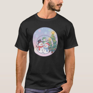 Süße Schneemann-Familie Weihnachtsszene T-Shirt