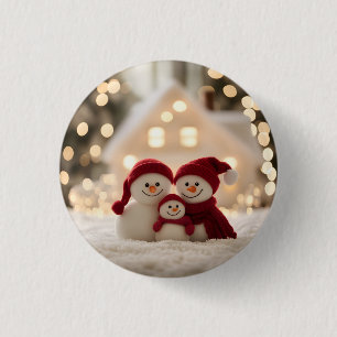 Süße Schneemann-Familie Winter Weihnachten Button