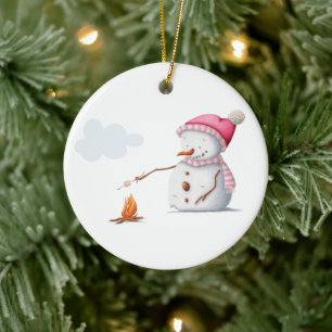 Süße Schneemann-Marshmallows Winter Keramik Ornament
