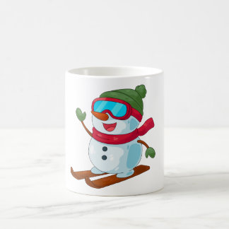 Süße Schneemann-Ski-Illustration Verwandlungstasse