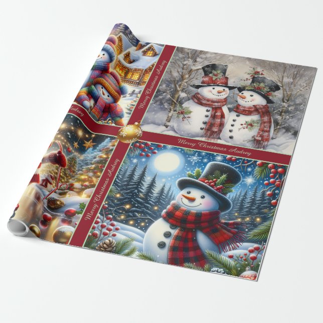 Süße Schneemann-Weihnachtspapier mit Text Geschenkpapier (Ungerollt)