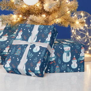 Süße Schneemänner Grün Schnee Blau Weihnachten Geschenkpapier