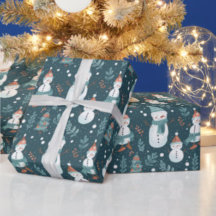 Süße Schneemänner Grün Schnee Grün Weihnachten Geschenkpapier