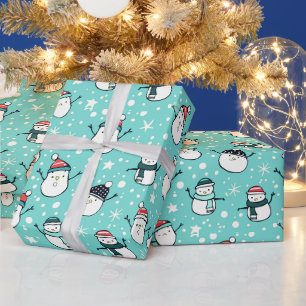Süße Schneemänner Schneeflocken Grüne Weihnachten Geschenkpapier