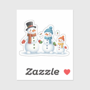 Süße Schneemannfamilie hält Händchen Winterurlaub Aufkleber
