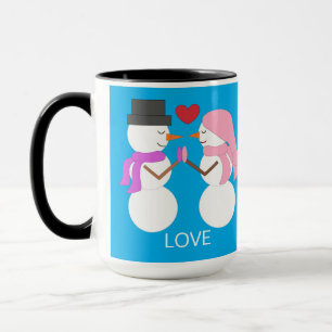 Süße Schneemenschen in Liebe: Grün-blau Tasse