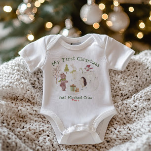 Süße Schneewald-Tierszene Mein erstes Weihnachten Baby Strampler