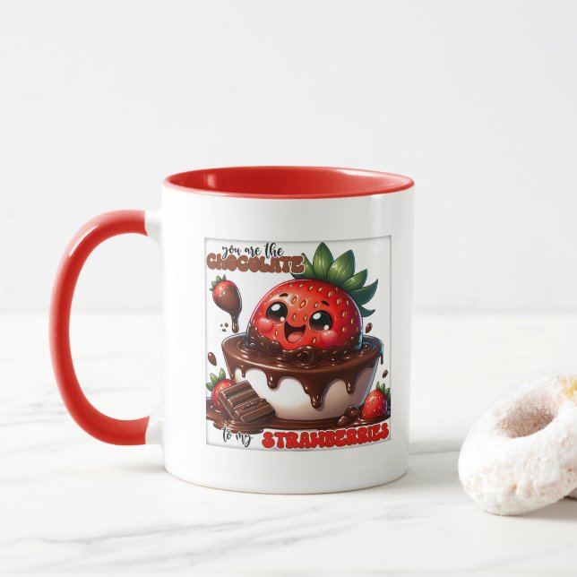 Süße Schokoladen-Erdbeer-Wortkunst  Tasse (Mit Donut)