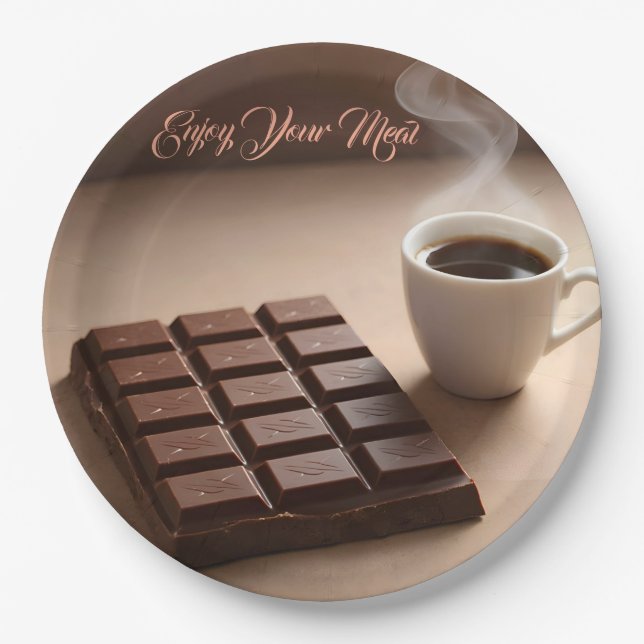 Süße Schokoladenriegel und Coffee Cup individuell Pappteller (Vorderseite)