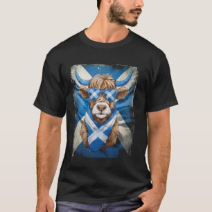 Süße schottische Highland-Kuh Schottland-Flagge T-Shirt
