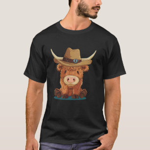 Süße schottische Highland-Kuh trägt Cowboyhut Spaß T-Shirt