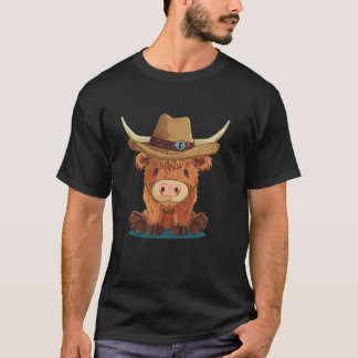 Süße schottische Highland-Kuh trägt Cowboyhut Spaß T-Shirt