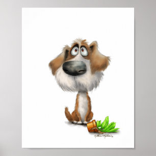 Süße, schuldbewusste, zottelige Hund-Comicfigur Poster