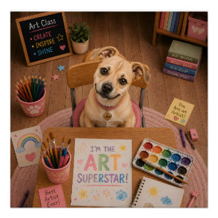 Süße Schulhund Kunstklasse Schreibtisch Poster