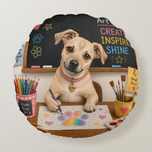 Süße Schulhund-Malerei Wasserfarben-Illustration Rundes Kissen