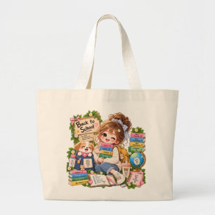Süße Schultüte Mädchen & Welpe Jumbo-Tasche Jumbo Stoffbeutel