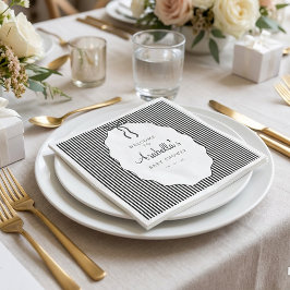 Süße Schwarz gestreifte Babyparty mit Schleife Serviette