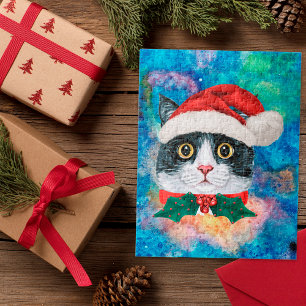 Süße Schwarz-Weiß-Katze Feiertags-Weihnachtsgesche Puzzle