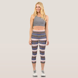 Süße schwarze blaue Streifenmuster Capri Leggings