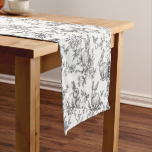 Süße schwarze Bunny-Kaninchen Französische Toile Kurzer Tischläufer
