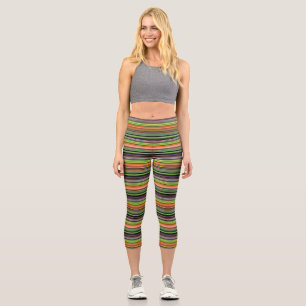 Süße schwarze bunte Streifen Capri Leggings