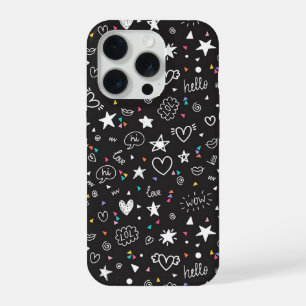 Süße schwarze Doodle-Phone-Hülle mit Herzen iPhone 15 Pro Hülle