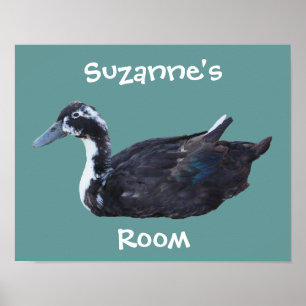Süße schwarze Ente Kinderzimmer Personalisiert    Poster