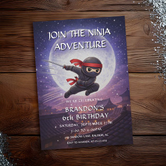 Süße schwarze fliegende Ninja-Mondnacht-Kindergebu Einladung