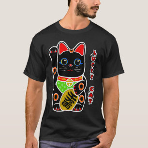 Süße schwarze Glückskatze Maneki Neko winkt Fortun T-Shirt