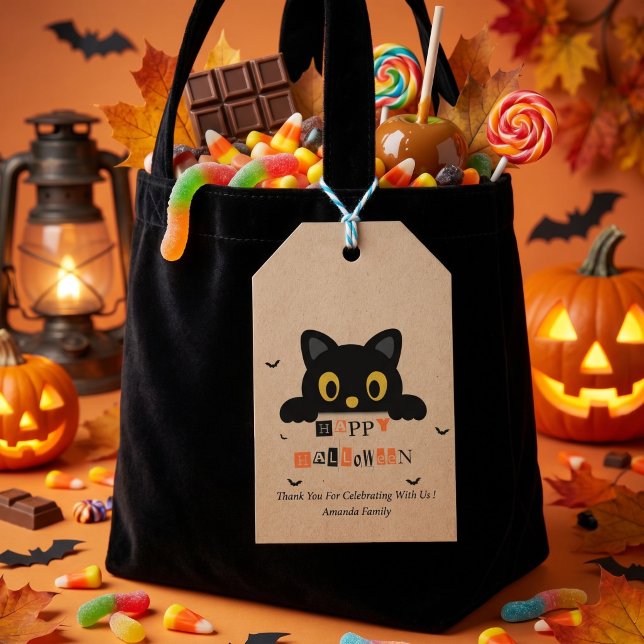 Süße schwarze Halloween-Katze Geschenkanhänger (Von Creator hochgeladen)