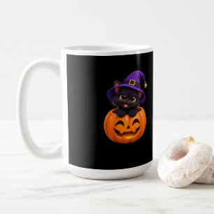 Süße schwarze Halloween-Katze Hexe Kürbis Kaffeeta Kaffeetasse