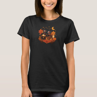 Süße schwarze Halloween-Katze Kaffee – Cozy Spooky T-Shirt