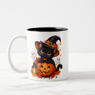 Süße schwarze Halloween-Katze Kürbis Zweifarbiges Zweifarbige Tasse