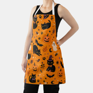 Süße schwarze Halloween-Katze Orange Apron Schürze