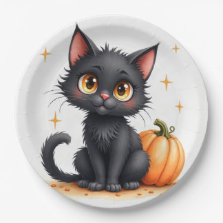 Süße schwarze Halloween-Katze Papier-Teller Pappteller