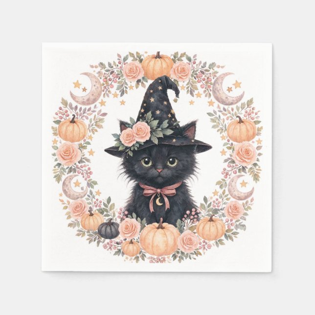 Süße schwarze Halloween-Papierkatze  Serviette (Vorderseite)