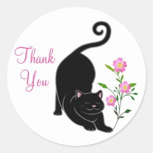 Süße schwarze Kätzchenkatze mit Blumen Danke Runder Aufkleber
