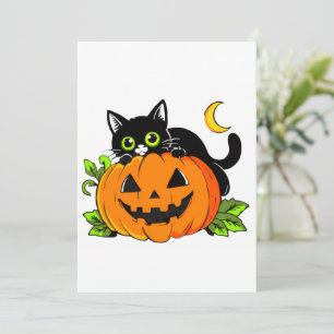 Süße schwarze Katze auf Halloween-Kürbis-Jack-O'-L Einladung